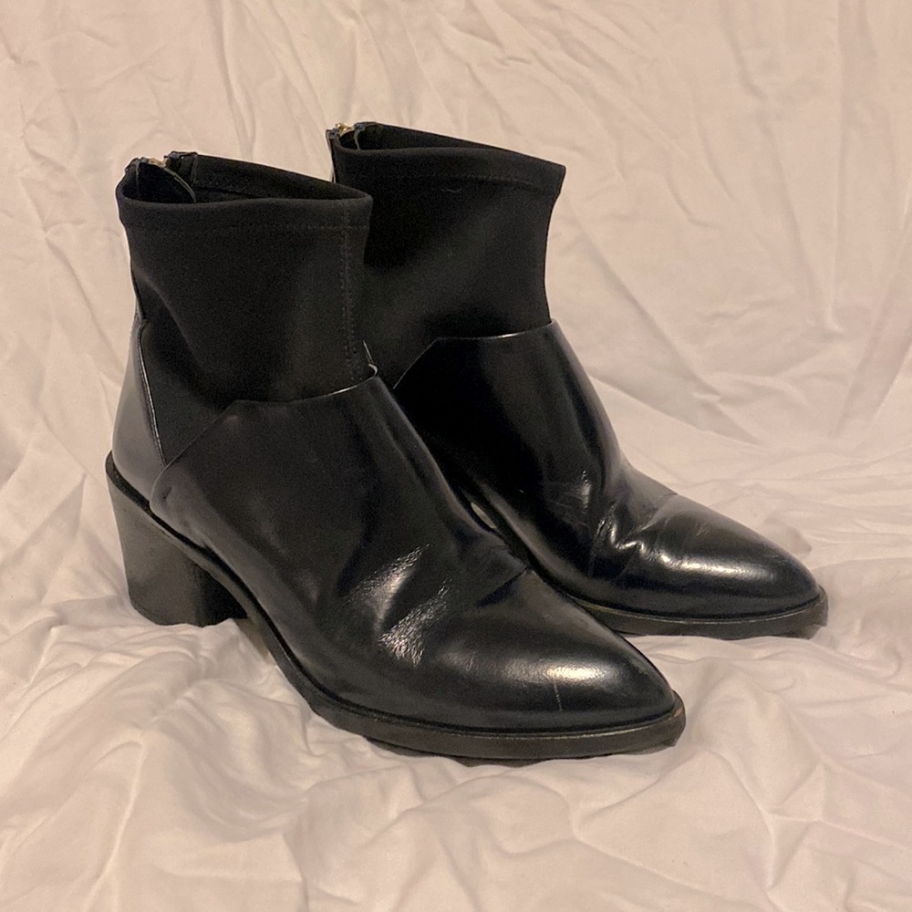 Zara Navy Patent Block Heel Boots